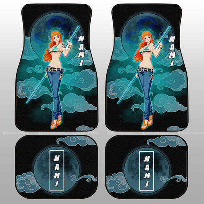 One Piece Car Mats Nami Graphic Cloud And Moon Pattern Car Floor Mats Black Blue