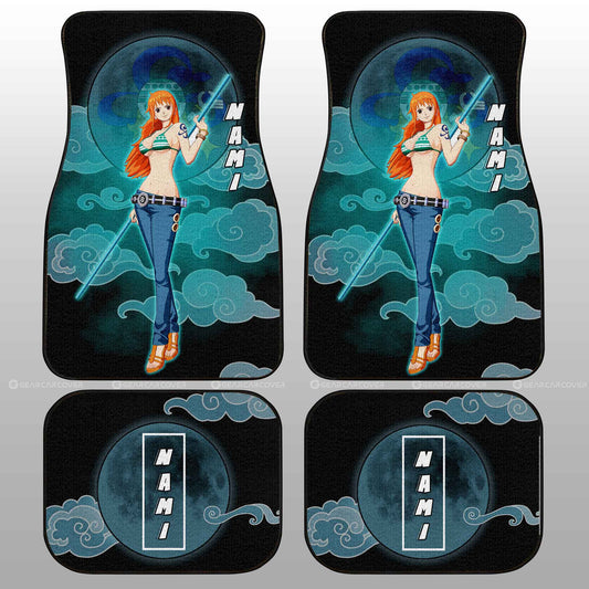 One Piece Car Mats Nami Graphic Cloud And Moon Pattern Car Floor Mats Black Blue