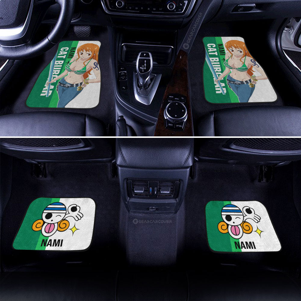 One Piece Car Mats Nami Cat Burglar Jolly Roger Symbol Car Floor Mats White Green