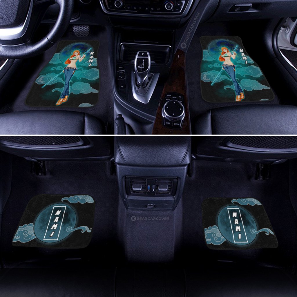 One Piece Car Mats Nami Graphic Cloud And Moon Pattern Car Floor Mats Black Blue
