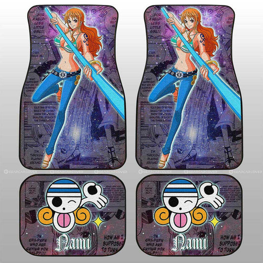 One Piece Car Mats Nami Graphic Manga Pattern Jolly Roger Symbol Galaxy Car Floor Mats Colorful