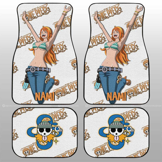 One Piece Car Mats Nami Graphic Jolly Roger Symbol Car Floor Mats White Orange