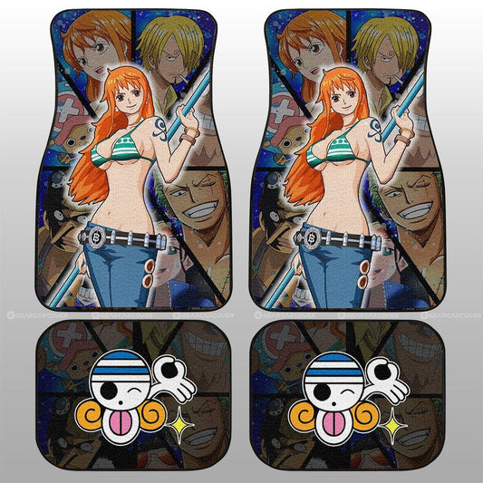 One Piece Car Mats Nami And Other Characters Graphic Jolly Roger Symbol Car Floor Mats Colorful