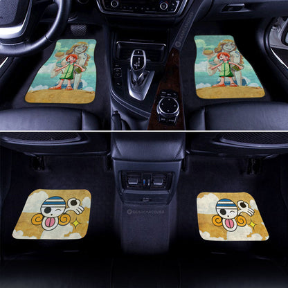 One Piece Car Mats Cute Young Nami Graphic Jolly Roger Symbol Car Floor Mats Yellow Blue
