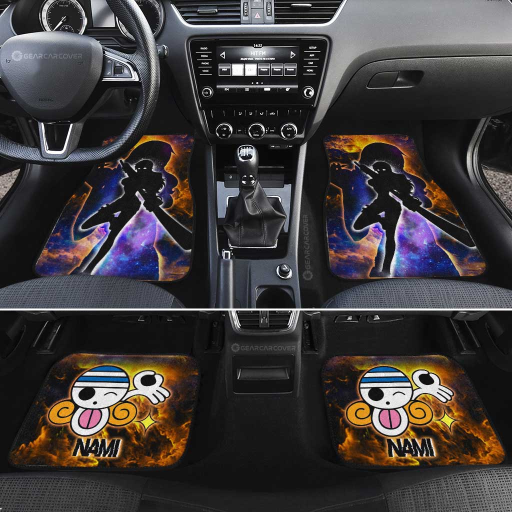One Piece Car Mats Nami Silhouette Jolly Roger Symbol Car Floor Mats Blue Orange