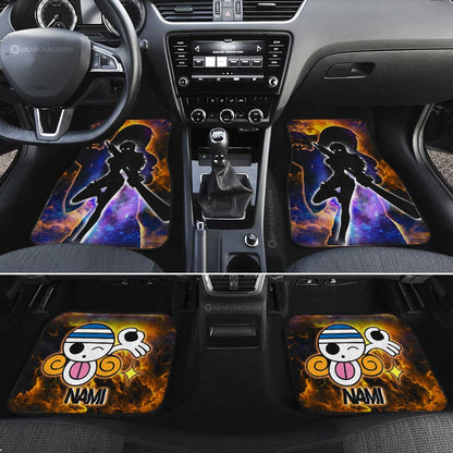 One Piece Car Mats Nami Silhouette Jolly Roger Symbol Car Floor Mats Blue Orange