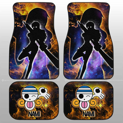 One Piece Car Mats Nami Silhouette Jolly Roger Symbol Car Floor Mats Blue Orange