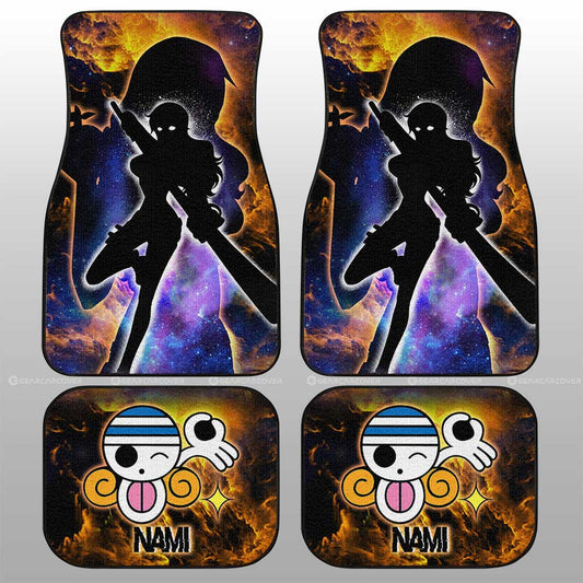 One Piece Car Mats Nami Silhouette Jolly Roger Symbol Car Floor Mats Blue Orange
