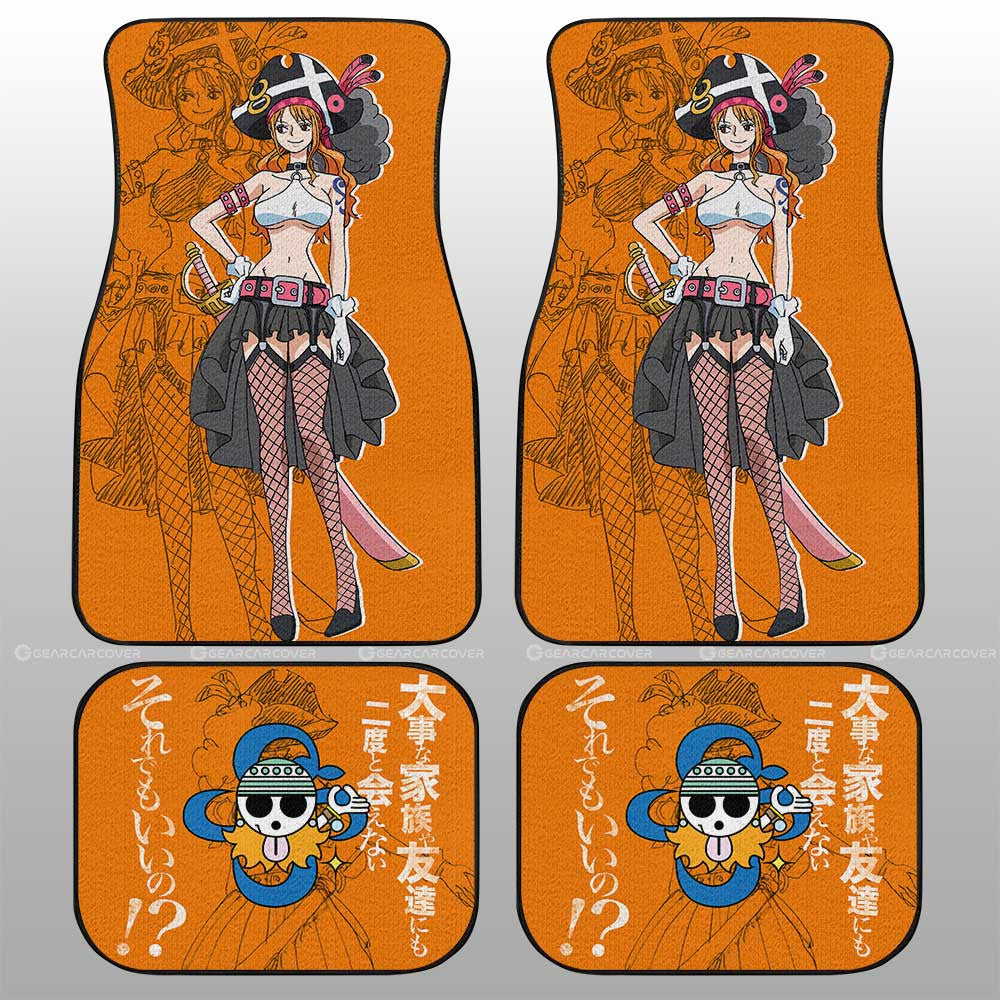 One Piece Car Mats Nami Pretty Gown Jolly Roger Symbol Car Floor Mats Orange