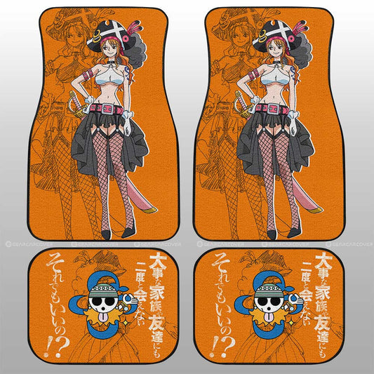 One Piece Car Mats Nami Pretty Gown Jolly Roger Symbol Car Floor Mats Orange