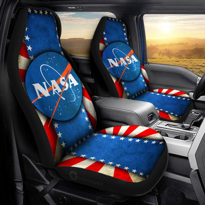 NASA Car Seat Covers NASA Symbol And American Flag Seat Covers Blue Red