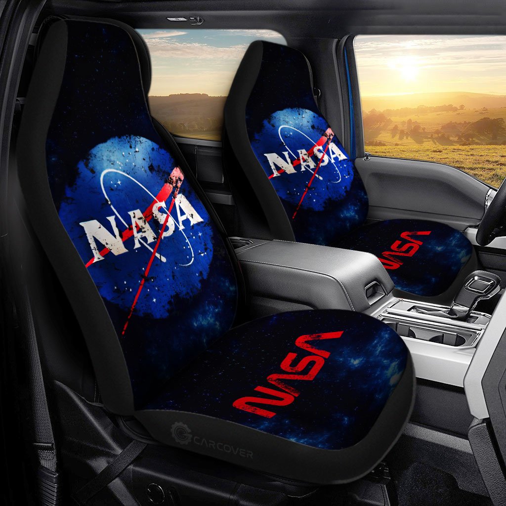 NASA Car Seat Covers NASA Symbol Graphic Pattern Seat Covers Black Blue