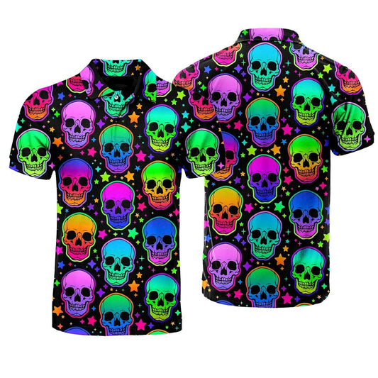 Skull Polo Shirt Neon Bright Skulls Stars Pattern Boys Polo Shirts Colorful