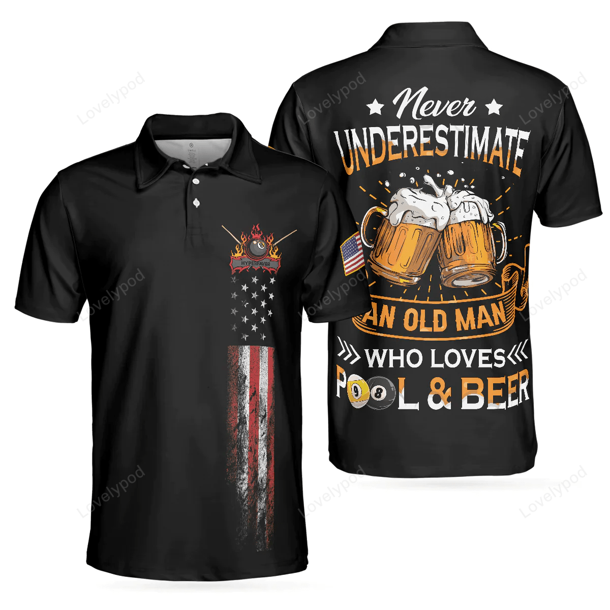 Billard Polo Shirt An Old Man Who Loves Pool And Beer Boys Polo Shirts Black