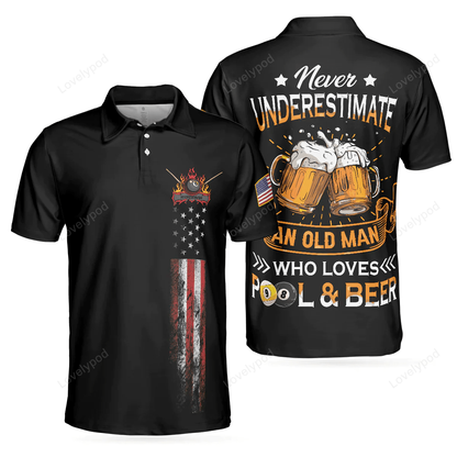 Billard Polo Shirt An Old Man Who Loves Pool And Beer Boys Polo Shirts Black