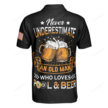 Billard Polo Shirt An Old Man Who Loves Pool And Beer Boys Polo Shirts Black