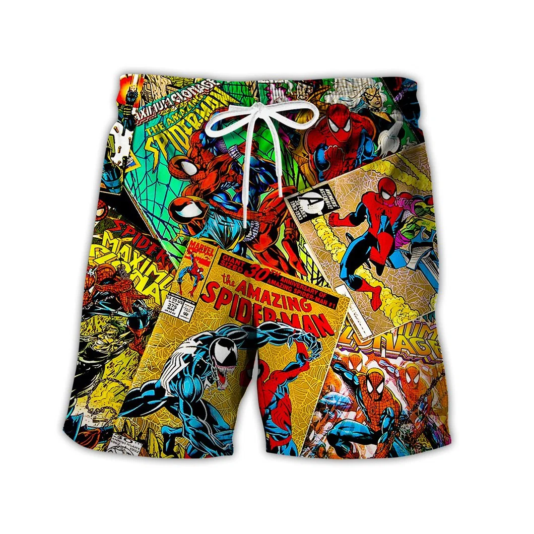 Spiderman Shorts All Spiderman Comic Pattern Beach Shorts Colorful