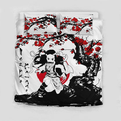 Demon Slayer Bedding Set Nezuko Kamado Cherry Blossom Duvet Covers Black White Unique Gift