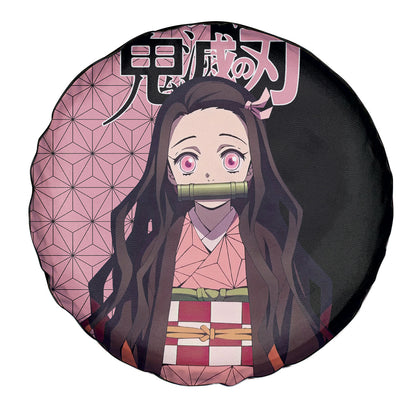 Demon Slayer Spare Tire Cover Nezuko Kamado Graphic Kimono Pattern Tire Covers Black Pink