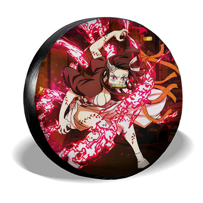 Demon Slayer Spare Tire Cover Nezuko Kamado Demon Form Graphic Tire Covers Pink