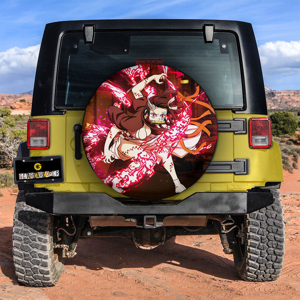 Demon Slayer Spare Tire Cover Nezuko Kamado Demon Form Graphic Tire Covers Pink