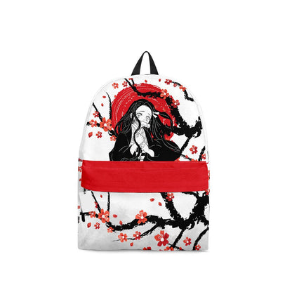 Demon Slayer Backpack Nezuko Japanese Cherry Blossom Pattern Backpacks White Red