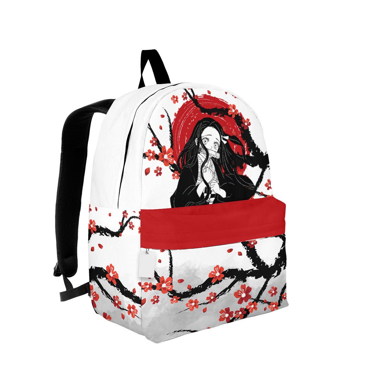Demon Slayer Backpack Nezuko Japanese Cherry Blossom Pattern Backpacks White Red