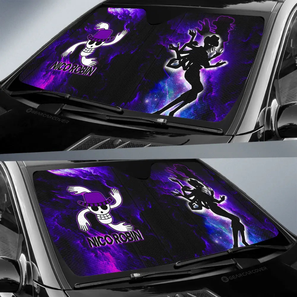 One Piece Car Sun Shade Nico Robin Silhouette Symbol Galaxy Winshield Sun Shade Purple Black