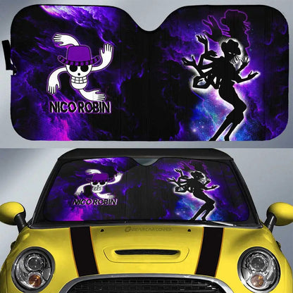 One Piece Car Sun Shade Nico Robin Silhouette Symbol Galaxy Winshield Sun Shade Purple Black