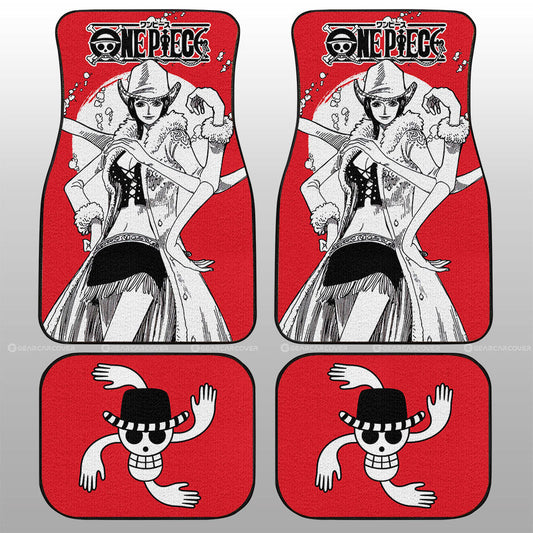 One Piece Car Mats Cool Nico Robin Graphic Jolly Roger Symbol Car Floor Mats Red White
