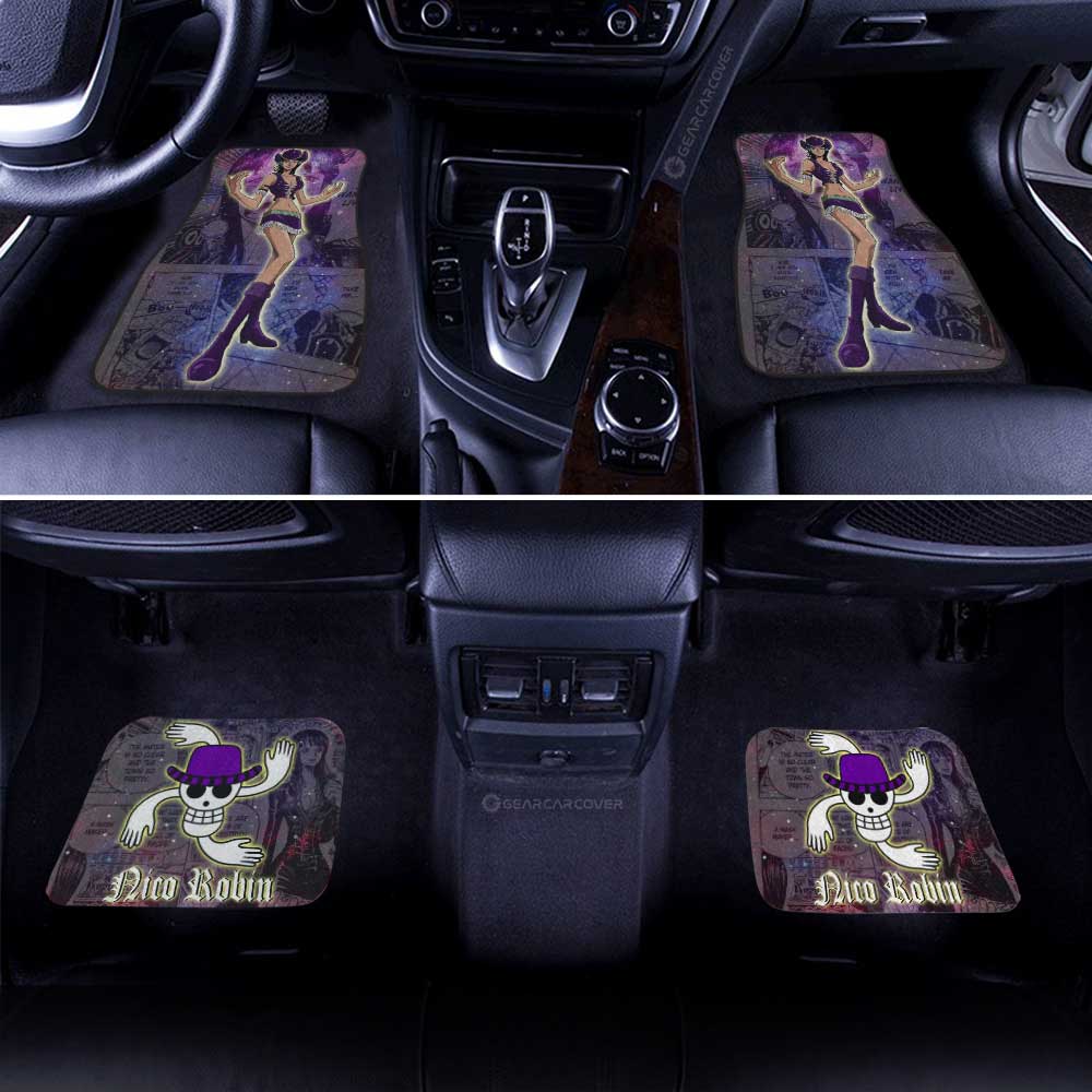 One Piece Car Mats One Piece Nico Robin Manga Pattern Jolly Roger Symbol Galaxy Car Floor Mats Purple