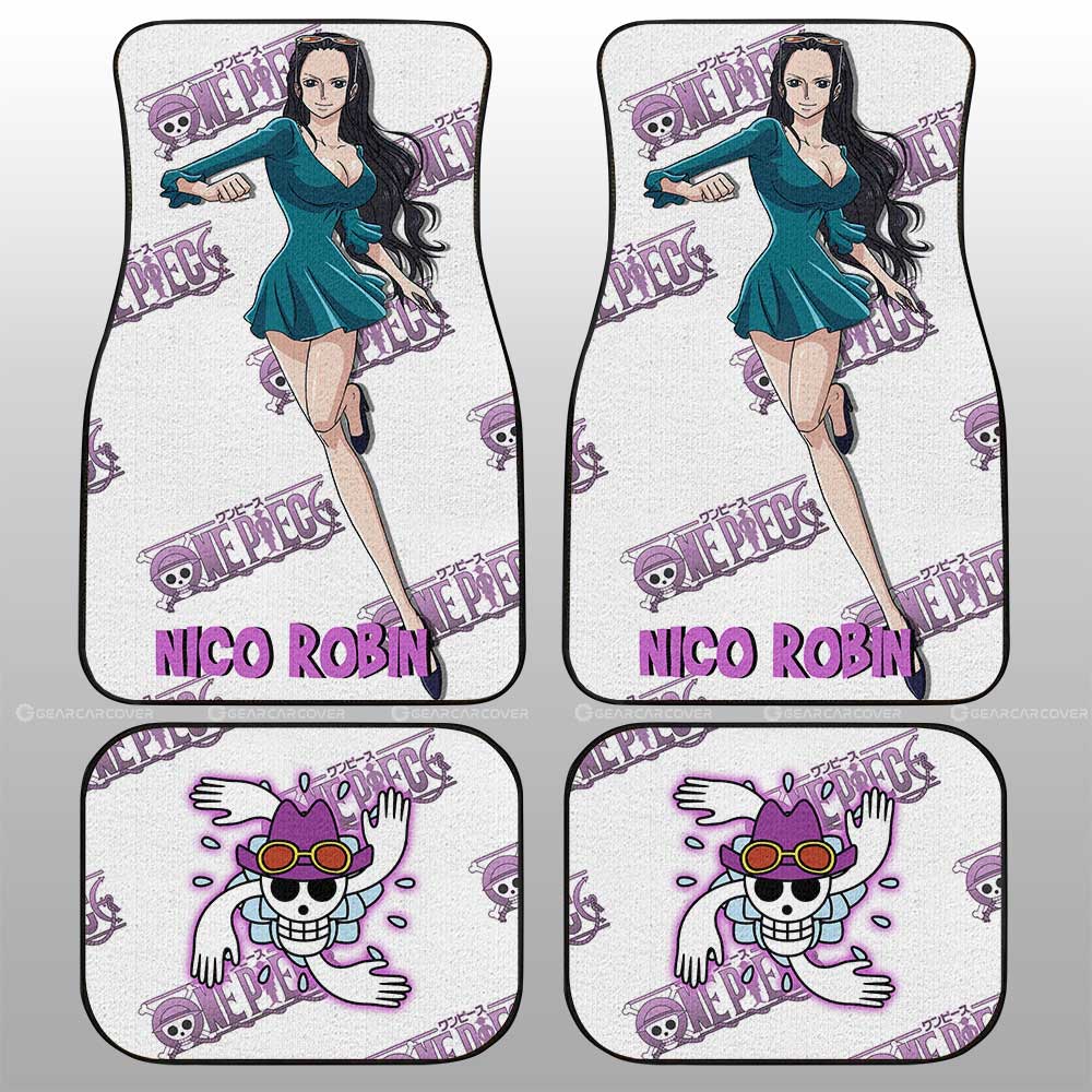 One Piece Car Mats Nico Robin Graphic Jolly Roger Symbol Car Floor Mats White Pink