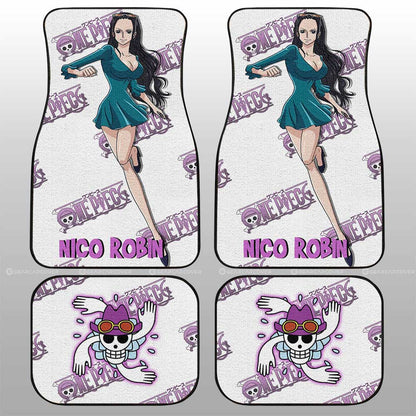 One Piece Car Mats Nico Robin Graphic Jolly Roger Symbol Car Floor Mats White Pink