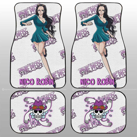 One Piece Car Mats Nico Robin Graphic Jolly Roger Symbol Car Floor Mats White Pink