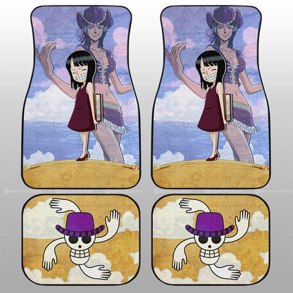 One Piece Car Mats Cute Young Nico Robin Jolly Roger Symbol Car Floor Mats Yellow Purple