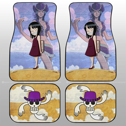 One Piece Car Mats Cute Young Nico Robin Jolly Roger Symbol Car Floor Mats Yellow Purple