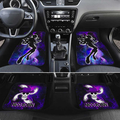 One Piece Car Mats Nico Robin Silhouette Jolly Roger Symbol Galaxy Car Floor Mats Purple