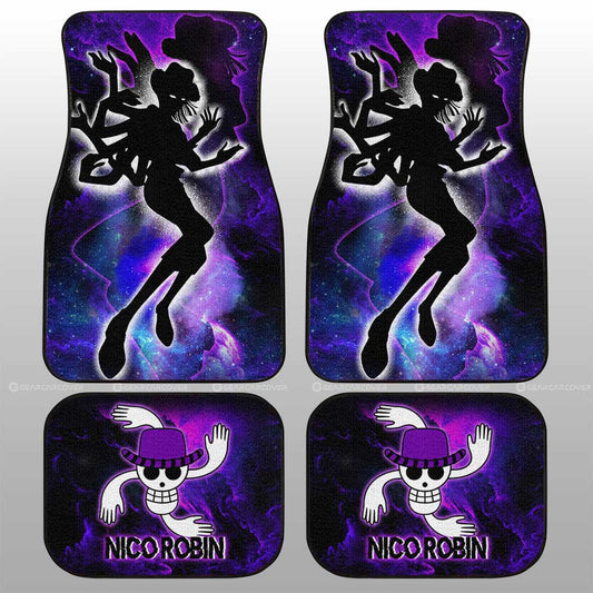 One Piece Car Mats Nico Robin Silhouette Jolly Roger Symbol Galaxy Car Floor Mats Purple