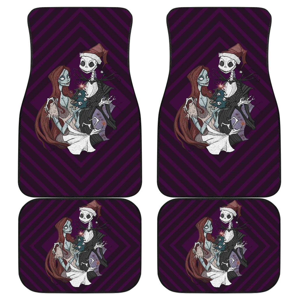 TNBC Car Floor Mats Jack And Sally With Christmas Hat And Tree Car Mats