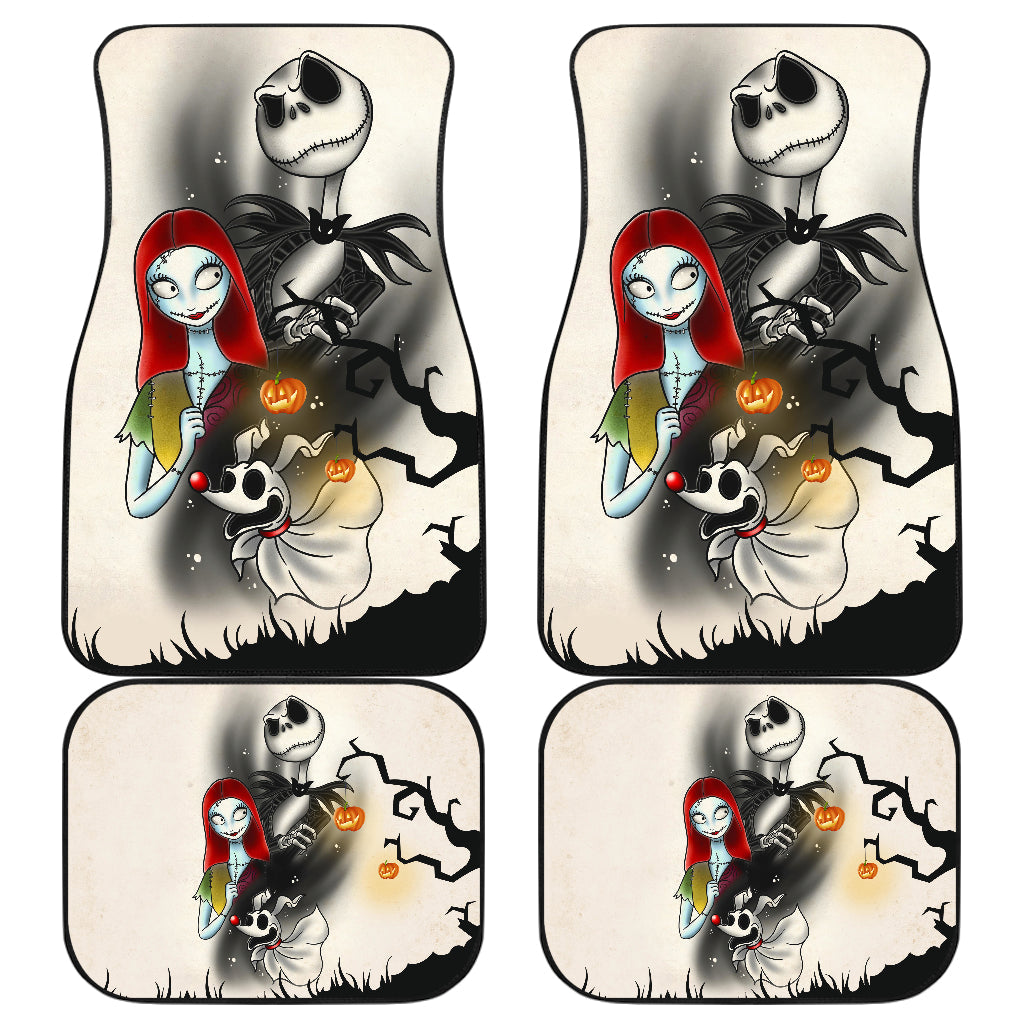 TNBC Car Floor Mats Jack And Sally With Zero Dog Halloween Night Car Mats