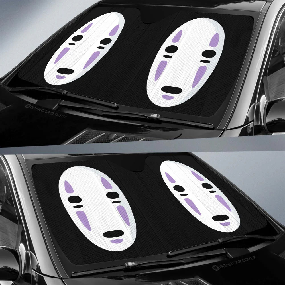 SGhibli Car Sun Shade Spirited Away No Face Pattern Winshield Sun Shade Black White