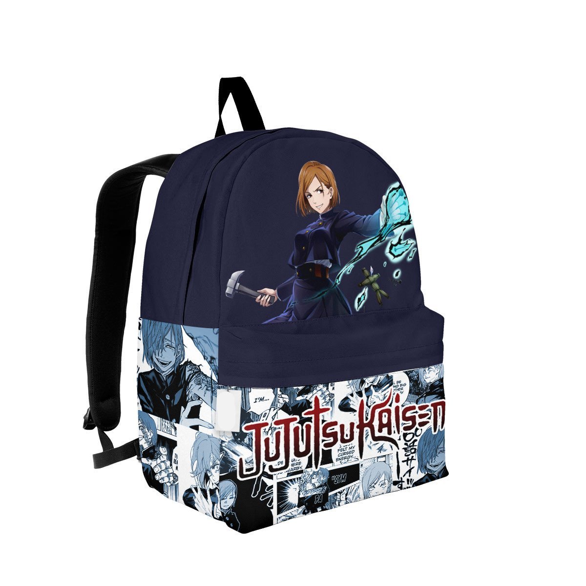 Jujutsu Kaisen Backpack Nobara Kugisaki Manga Pattern Backpacks Black White