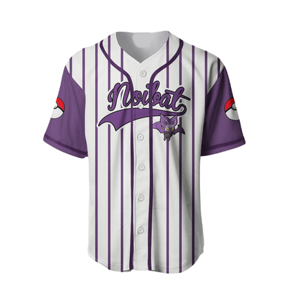 PKM Baseball Jersey PKM Noibat Graphic Jersey Shirt Purple White Unisex