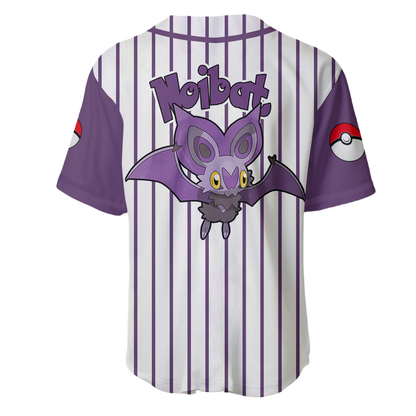 PKM Baseball Jersey PKM Noibat Graphic Jersey Shirt Purple White Unisex