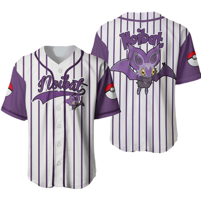 PKM Baseball Jersey PKM Noibat Graphic Jersey Shirt Purple White Unisex