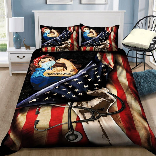 Nurse Bedding Set Registered Nurse American Flag Duvet Covers Colorful Unique Gift