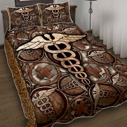 Nurse Bedding Set Nurse Staff Of Hermes Caduceus Duvet Covers Brown Unique Gift