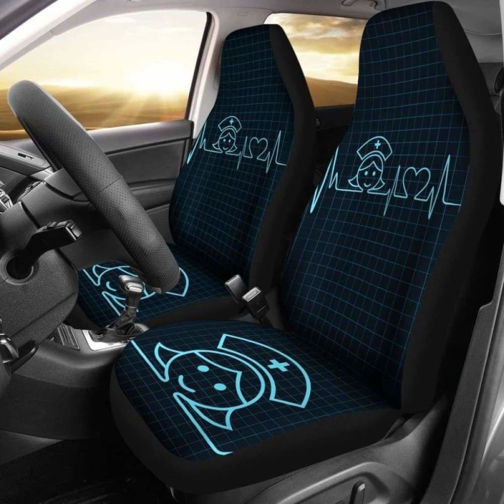 Nurse Car Seat Covers Nurse Face Heart Beat Pattern Seat Covers Black Blue