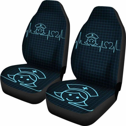 Nurse Car Seat Covers Nurse Face Heart Beat Pattern Seat Covers Black Blue