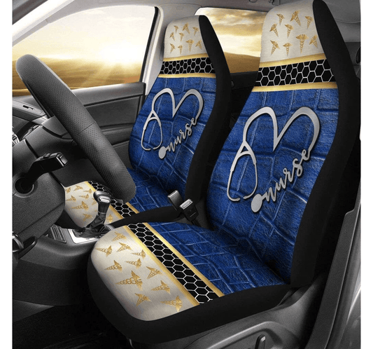 Nurse Car Seat Covers Nurse Stethoscope And Caduceus Leather Pattern Seat Covers Blue White